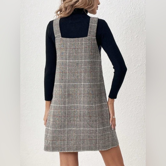 Women plaid Short Dress Jumper Overall Dress Casual Street Airport Style Size M - Picture 6 of 6